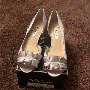 Silver toe out pumps